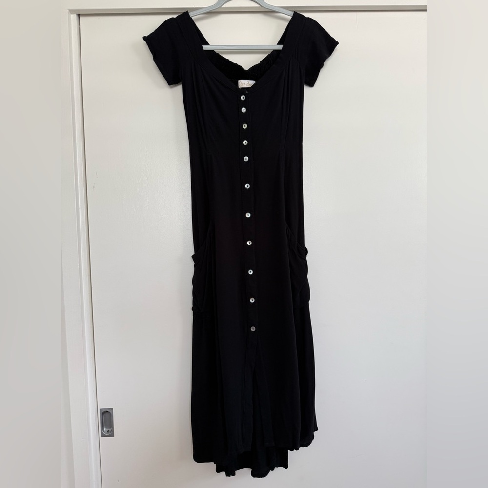 Ava Sky, Fighting Eel Black Button Down Dress Off Shoulder